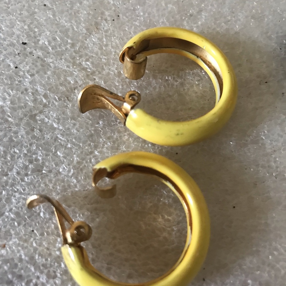 Yellow and Gold Women's Clip-On Earrings - Picture 3 of 3
